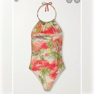 Zimmermann Juliette Hawaiian printed halterneck swimsuit coral one piece